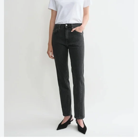 Toteme High Rise Black Washed Denim Straight Leg Jeans Size 28 - Picture 1 of 10